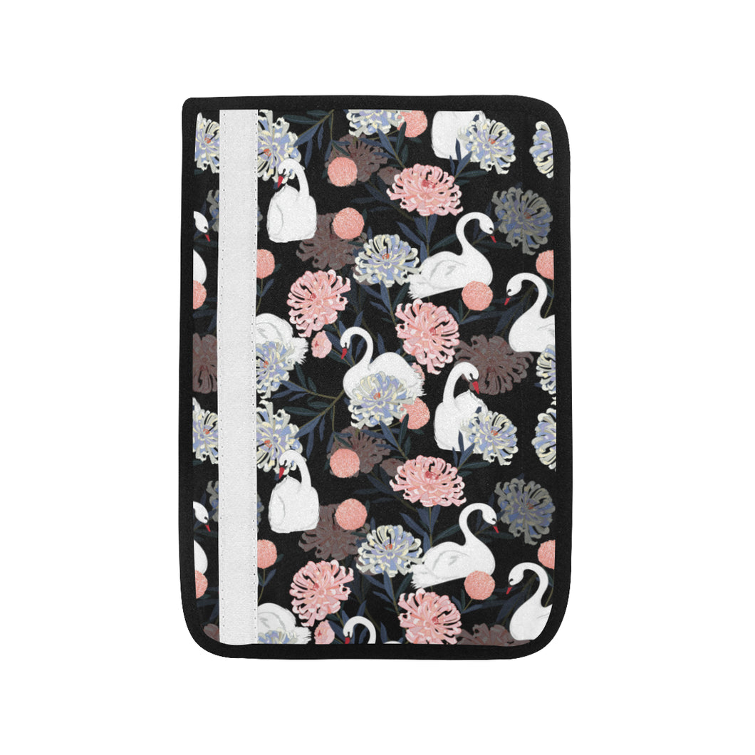 white swan blooming flower pattern Car Seat Belt Cover