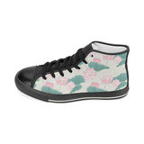 Pink lotus waterlily leaves pattern Women's High Top Canvas Shoes Black