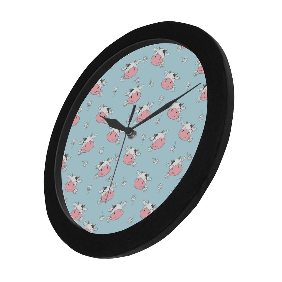 Cute cow flower pattern Elegant Black Wall Clock