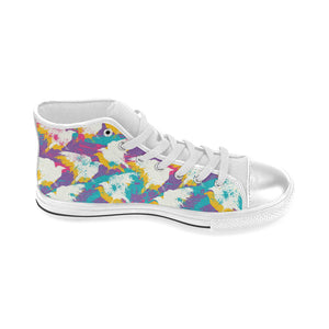 Colorful crow illustration pattern Women's High Top Canvas Shoes White