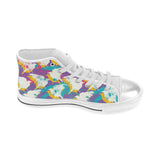 Colorful crow illustration pattern Women's High Top Canvas Shoes White