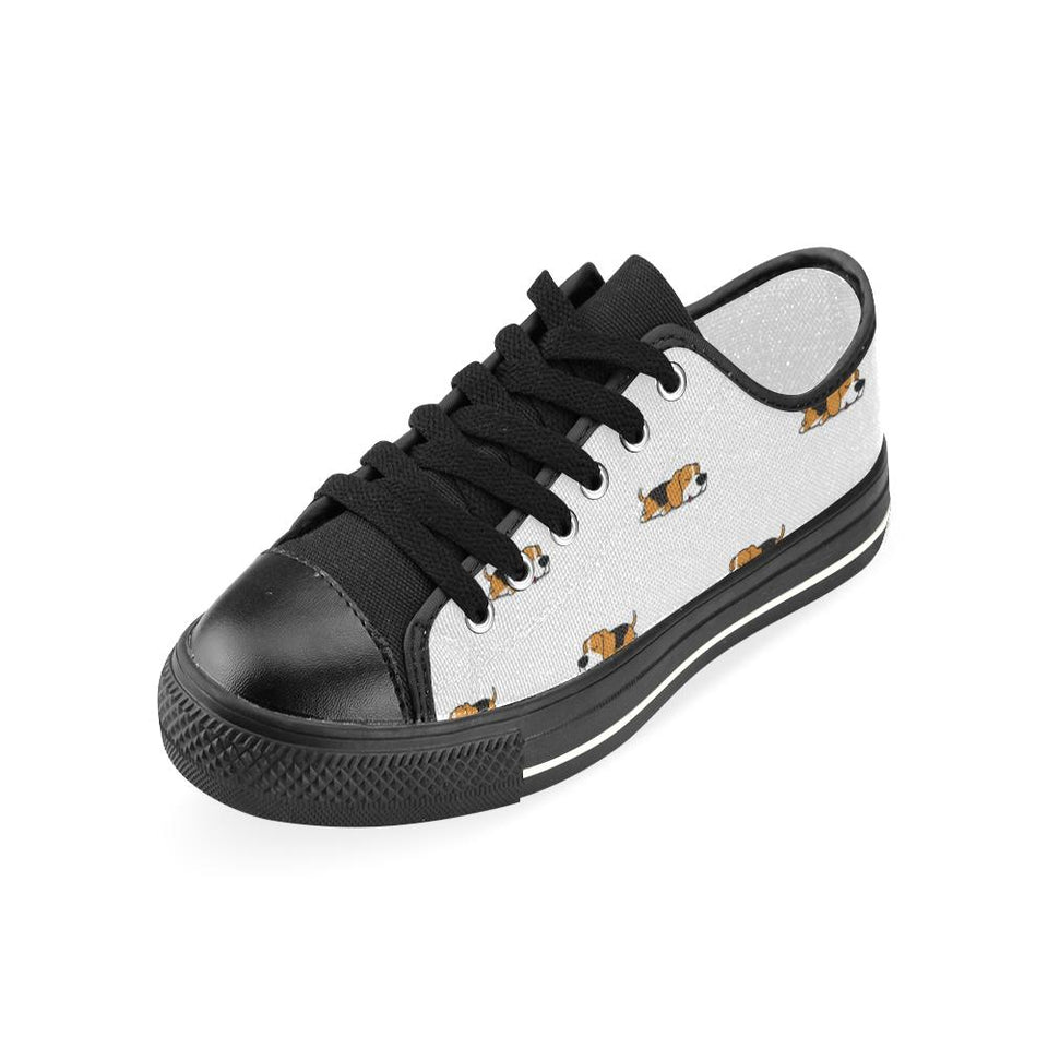 Cute beagle dog sleeping pattern Kids' Boys' Girls' Low Top Canvas Shoes Black