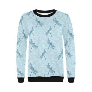 Dragonfly pattern blue background Women's Crew Neck Sweatshirt