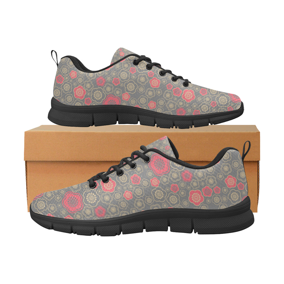 Red gold Sakura cherry blossom gray background Men's Sneaker Shoes