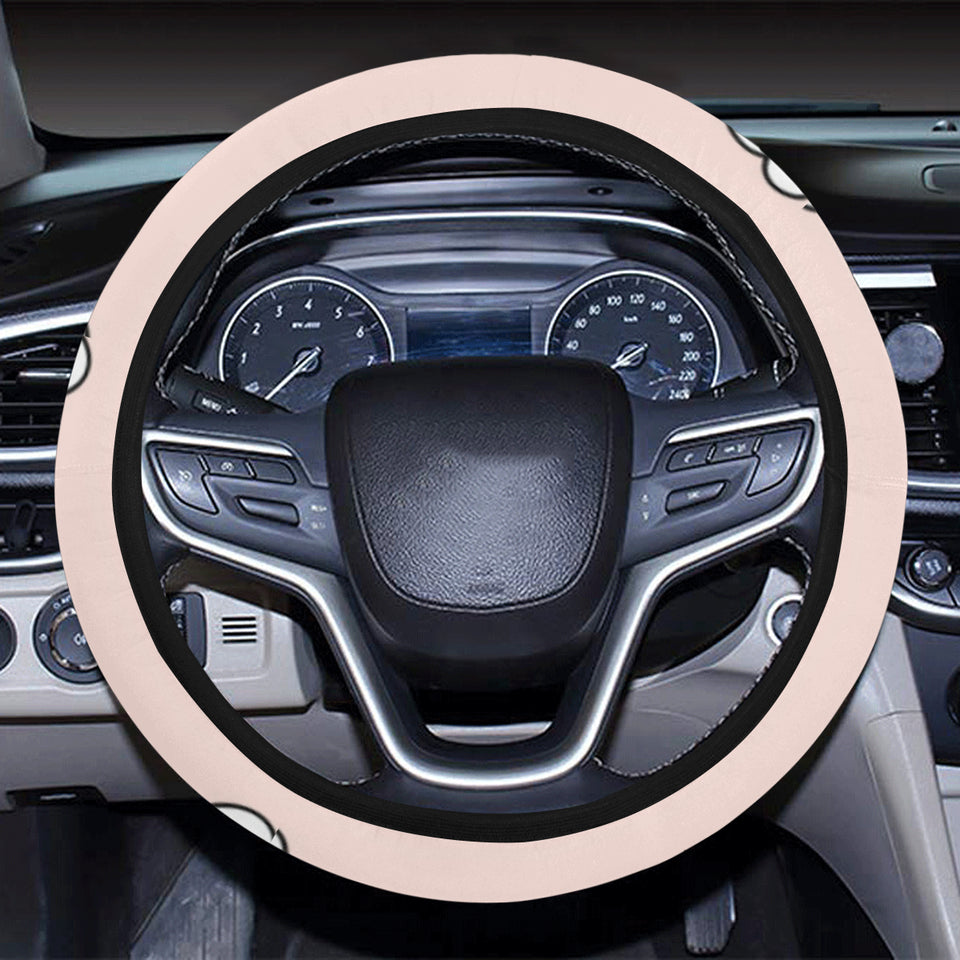 Cute bee flower pattern pink background Car Steering Wheel Cover