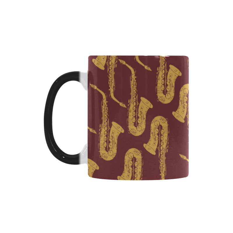 Hand drawn gold saxophone red background Morphing Mug Heat Changing Mug