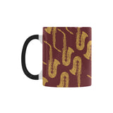 Hand drawn gold saxophone red background Morphing Mug Heat Changing Mug