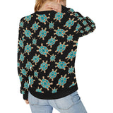 Sea turtle blue stone pattern Women's Crew Neck Sweatshirt