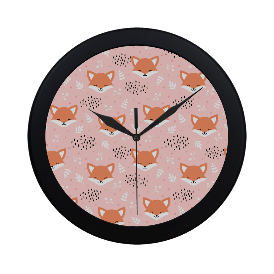 Cute fox pattern pink background Elegant Black Wall Clock