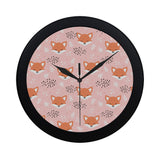 Cute fox pattern pink background Elegant Black Wall Clock