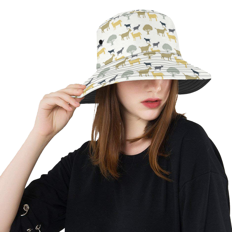 Silhouettes of goat and tree pattern Unisex Bucket Hat