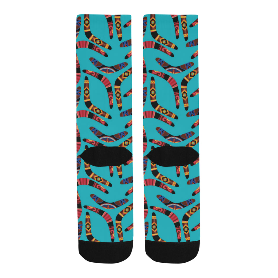 Boomerang Australian aboriginal ornament blue back Crew Socks