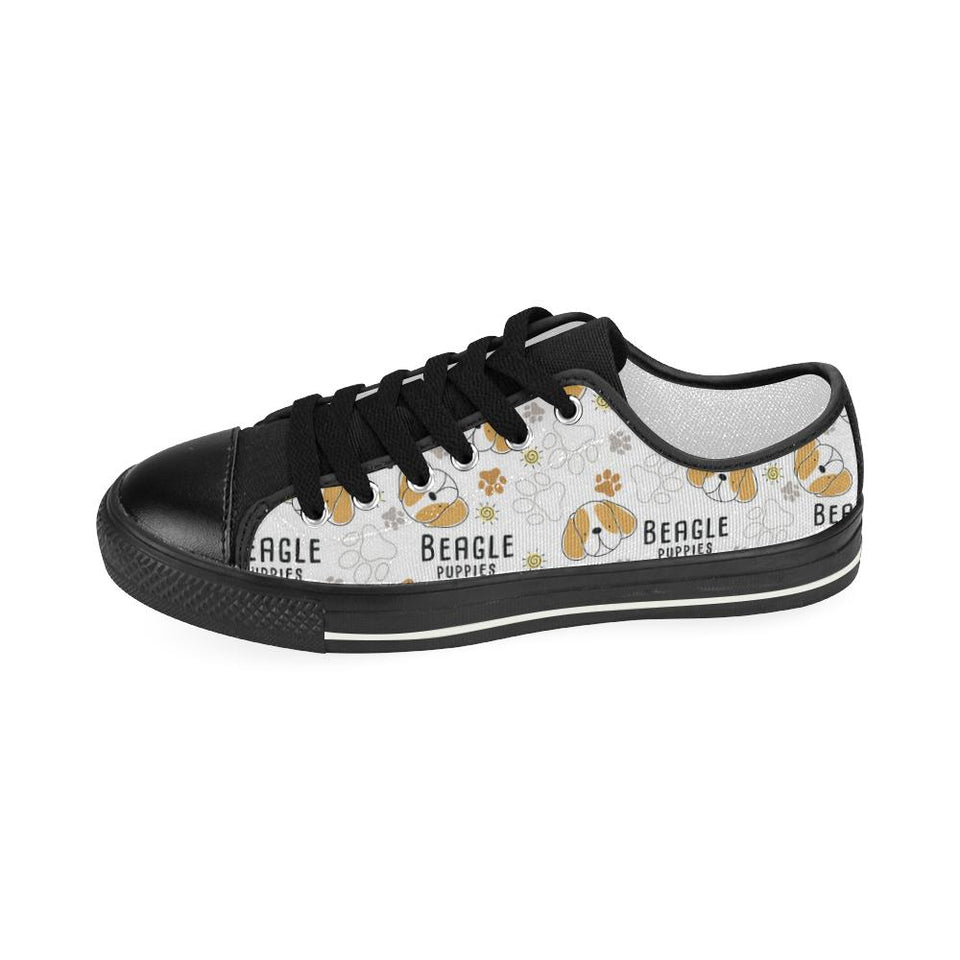 Cute beagle dog pattern background Kids' Boys' Girls' Low Top Canvas Shoes Black