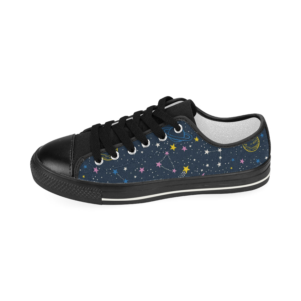space pattern with planets, comets, constellations Women's Low Top Canvas Shoes Black