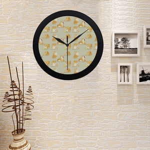 Cute fat shiba inu dog pattern Elegant Black Wall Clock