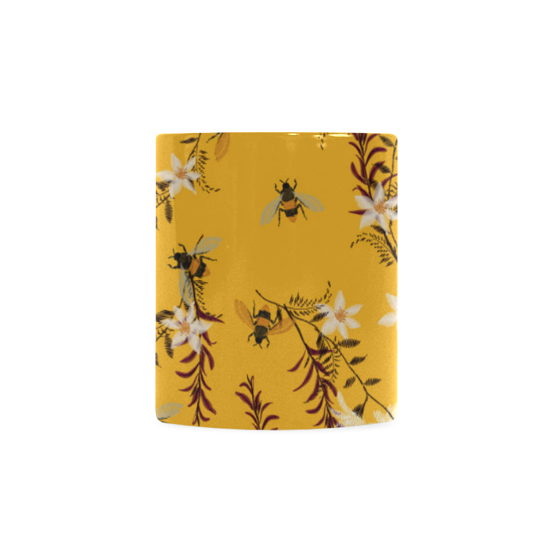 Bee flower pattern Classical White Mug (Fulfilled In US)