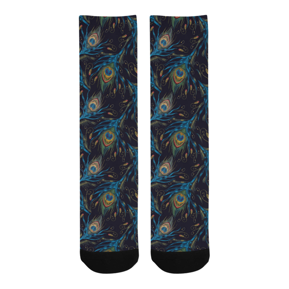 Beautiful peacock feather pattern Crew Socks