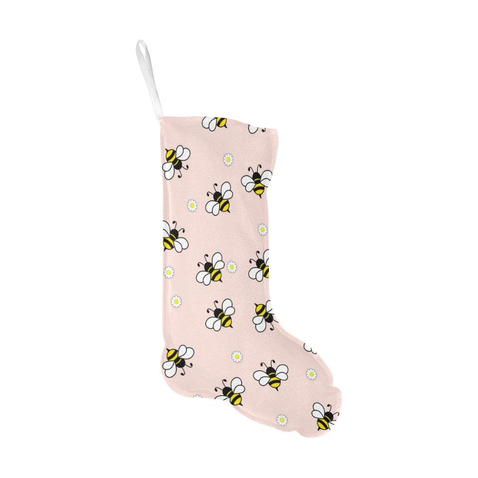 Cute bee flower pattern pink background Christmas Stocking