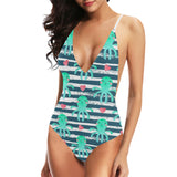 Cute octopuses heart striped background Women's One-Piece Swimsuit
