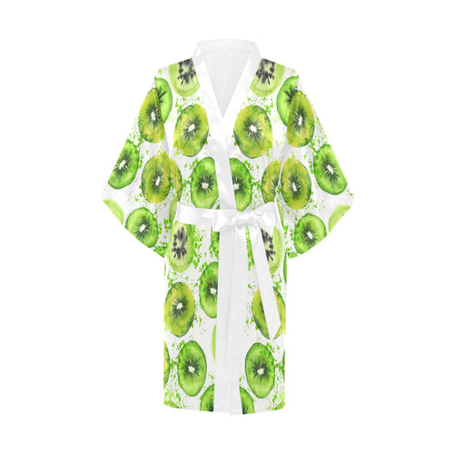 Watercolor kiwi pattern Women's Short Kimono Robe