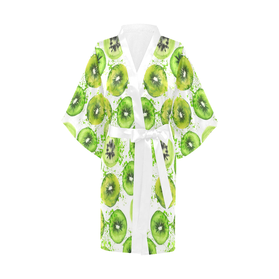 Watercolor kiwi pattern Women's Short Kimono Robe