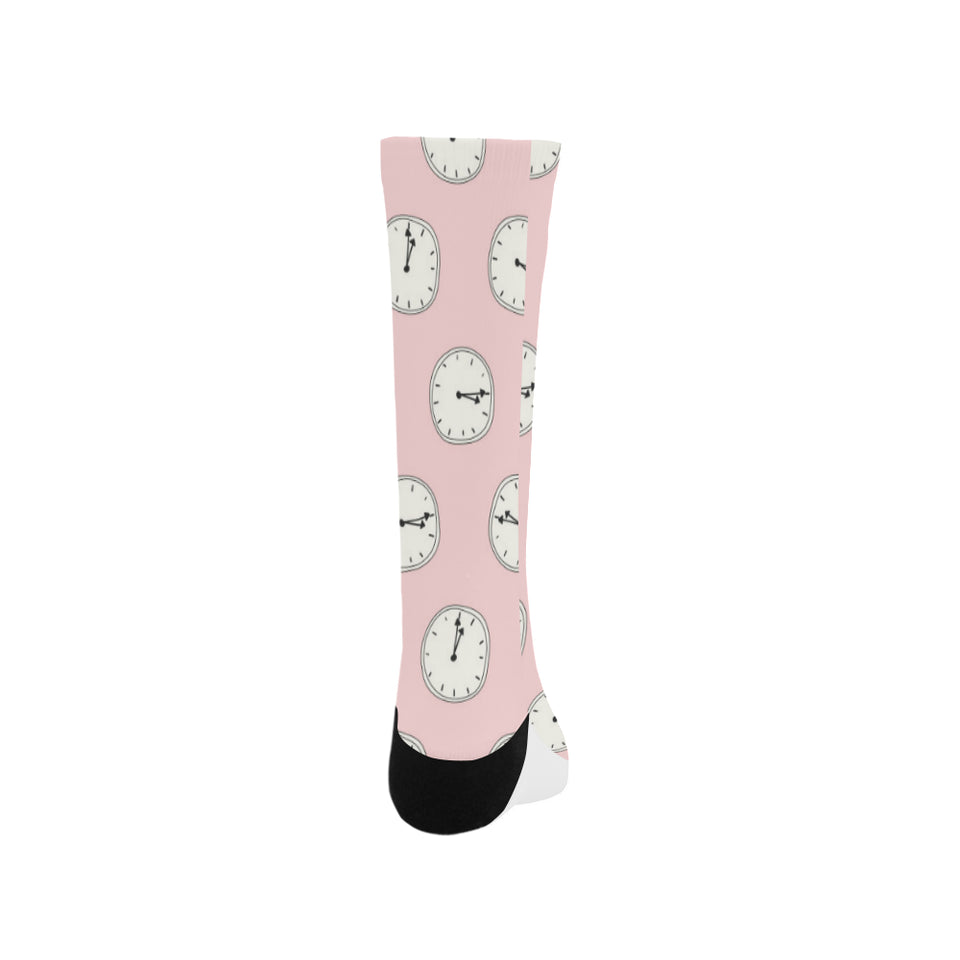 Clock pattern pink blackground Crew Socks