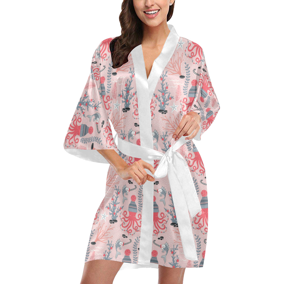 Octopus winter hat garland Fish candy Seaweed Cora Women's Short Kimono Robe