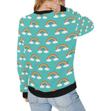 Rainbow pattern green background Women's Crew Neck Sweatshirt