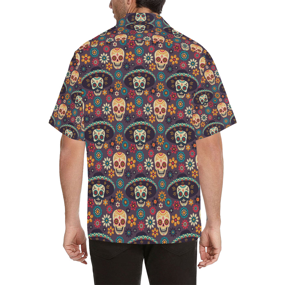 Sugar skulls flower maxican pattern Men's All Over Print Hawaiian Shirt