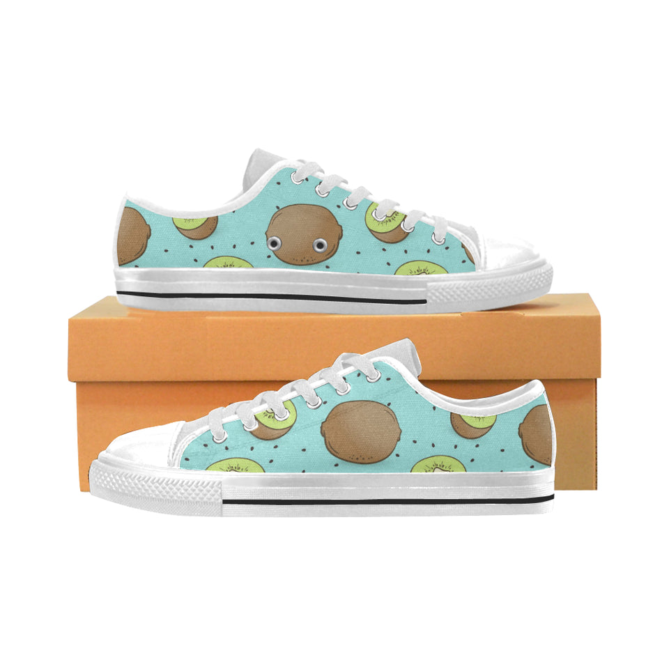 Kiwi blue background Men's Low Top Canvas Shoes White