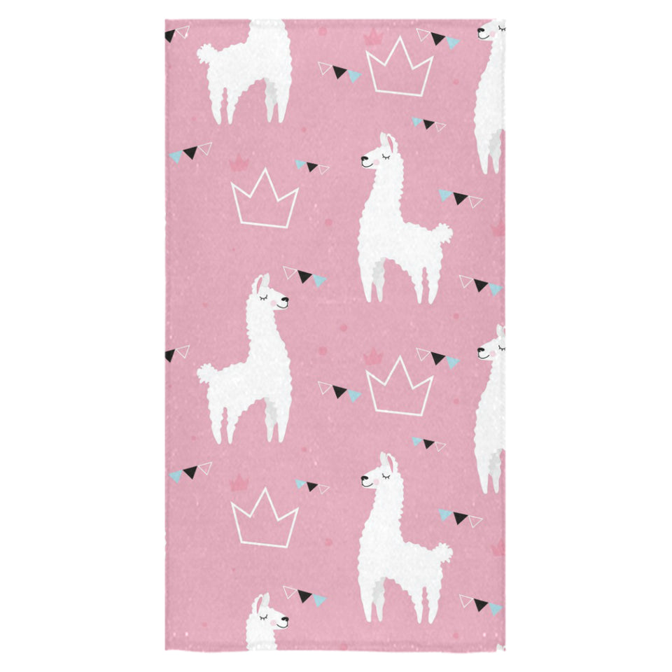 Llama Alpaca pink background Bath Towel