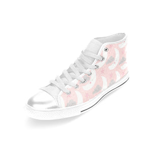 Cute moon cloud star pattern pink dot background Women's High Top Canvas Shoes White