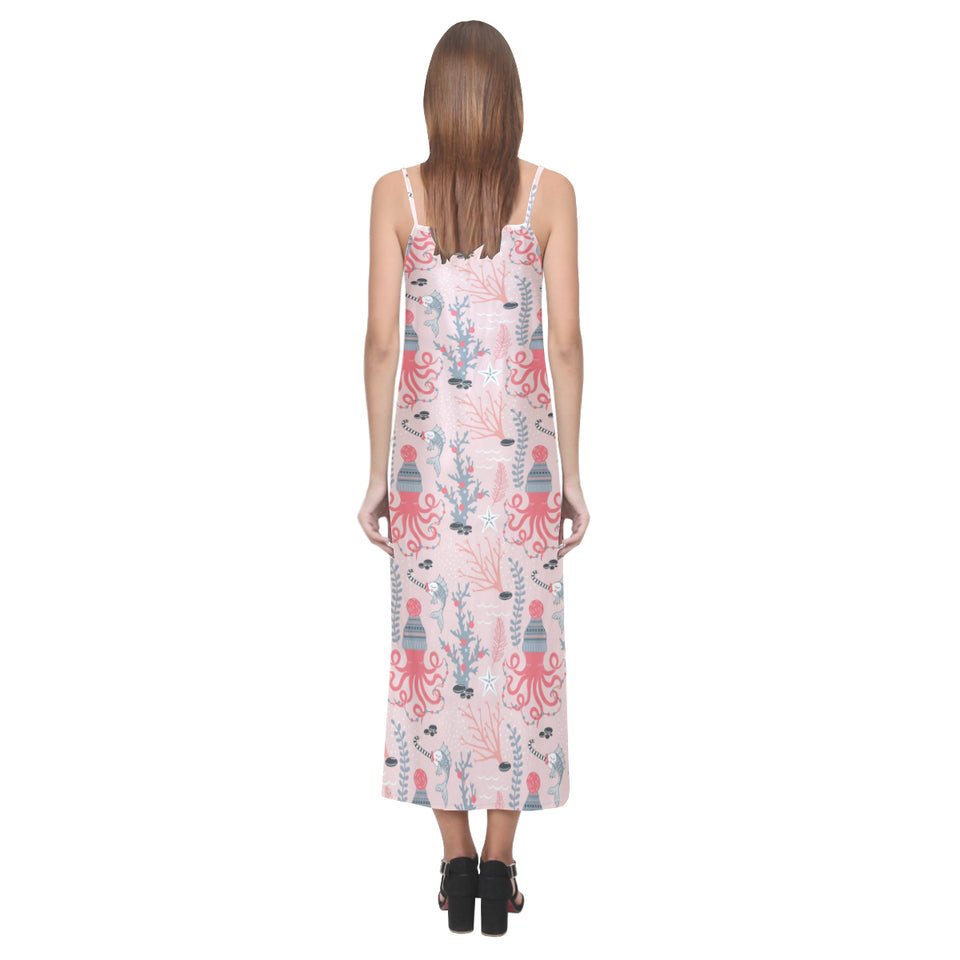 Octopus winter hat garland Fish candy Seaweed Cora V-Neck Open Fork Long Dress