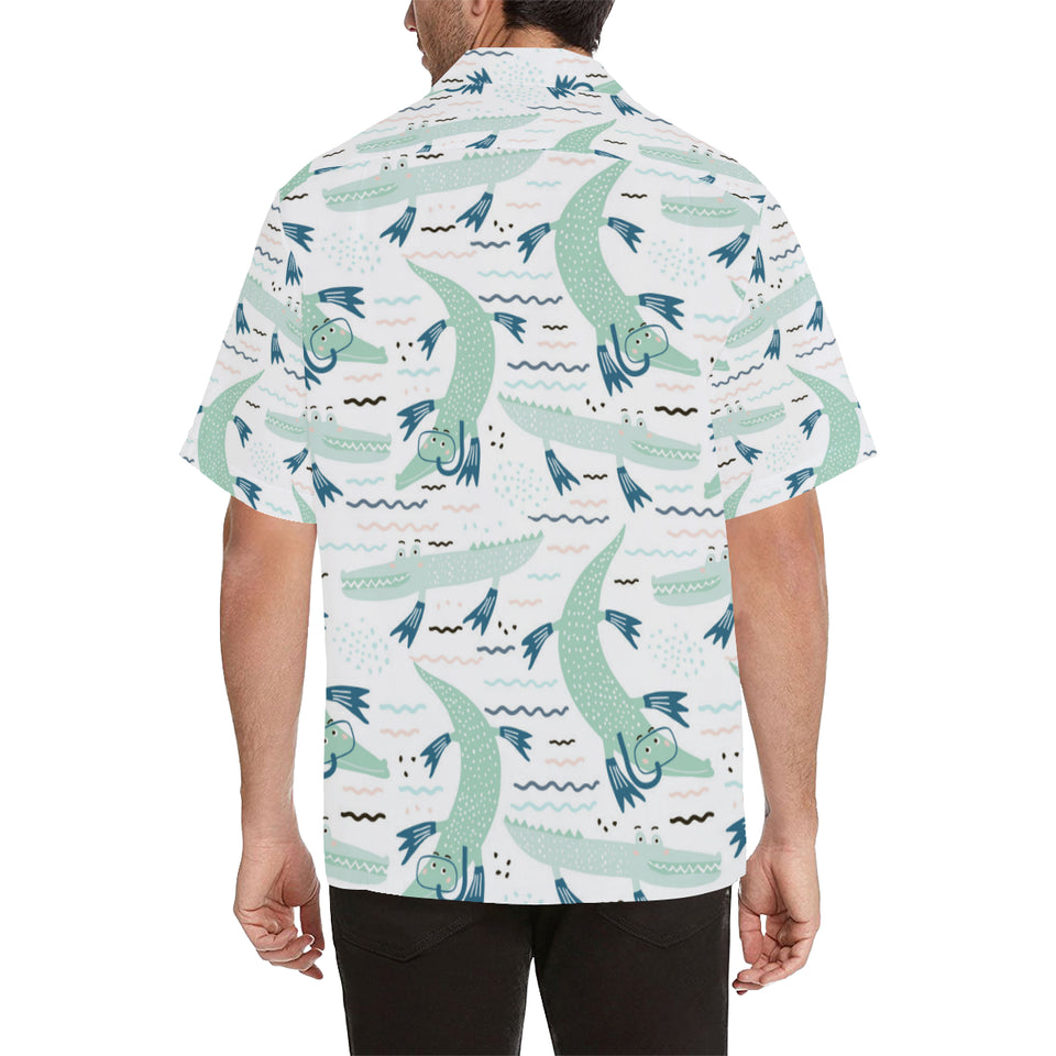 Crocodile diver pattern Men's All Over Print Hawaiian Shirt