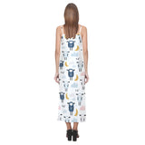 Cute sleeping sheep moon cloud pattern V-Neck Open Fork Long Dress