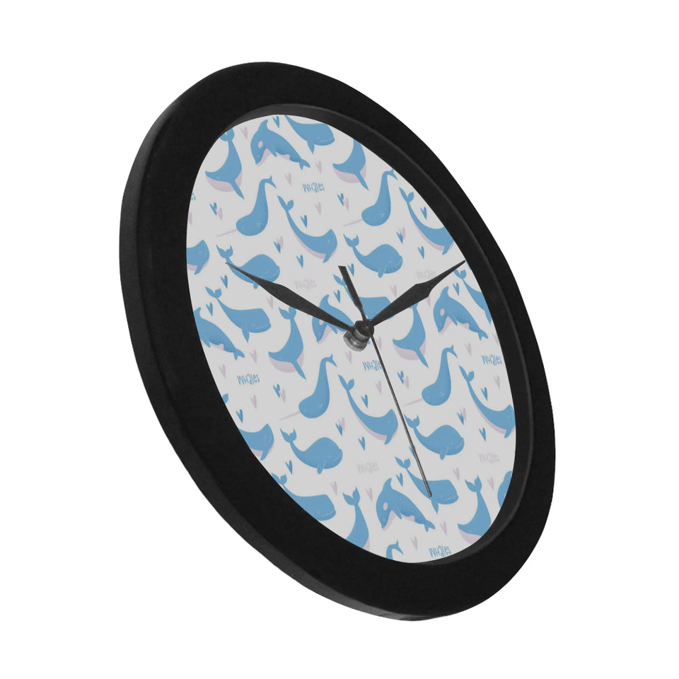 Blue whale pattern Elegant Black Wall Clock