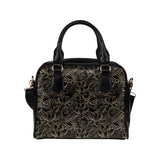 luxurious gold lotus waterlily black background Shoulder Handbag