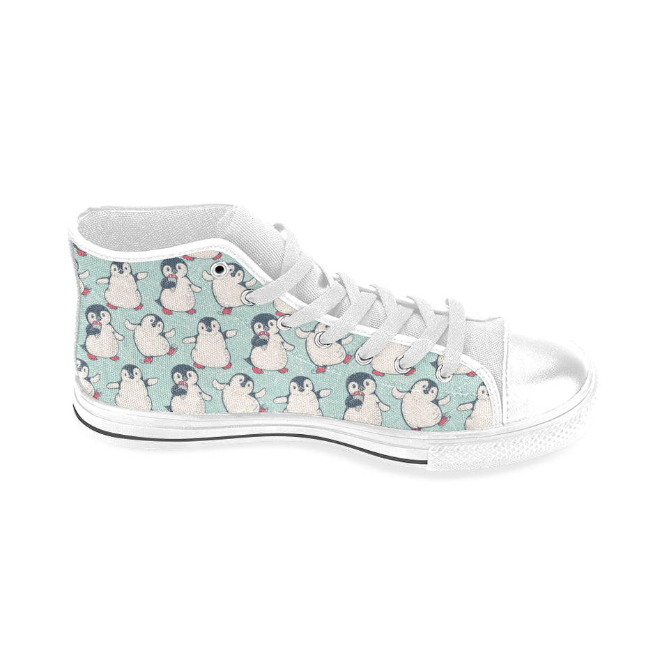 Cute Penguin pattern Men's High Top Canvas Shoes White