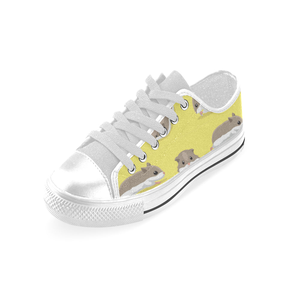 Cute Hamster pattern Men's Low Top Canvas Shoes White