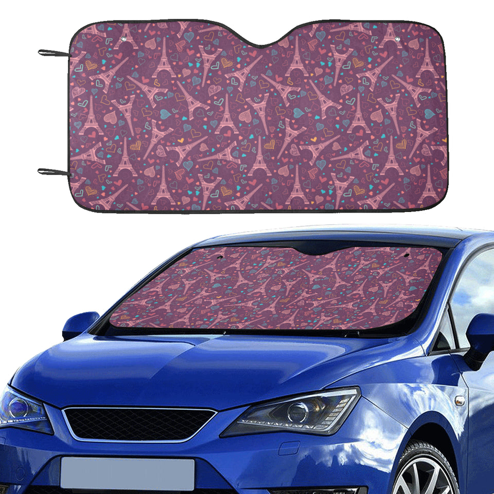 Eiffel Tower Heart Pattern Print Design 04 Car Sun Shade
