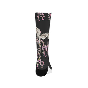 Japanese crane pink sakura pattern Crew Socks