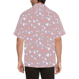 coral white heart pattern Men's All Over Print Hawaiian Shirt