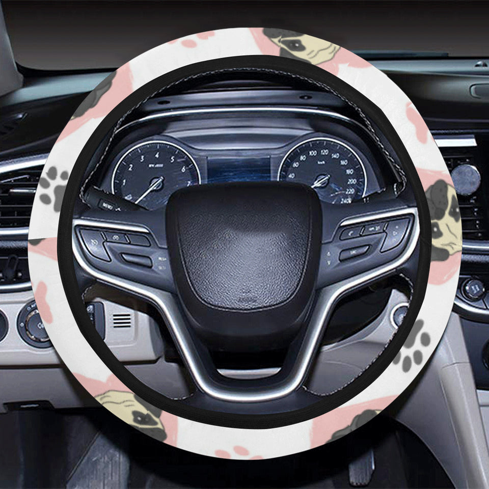 Cute pugs pink heart paw pattern Car Steering Wheel Cover