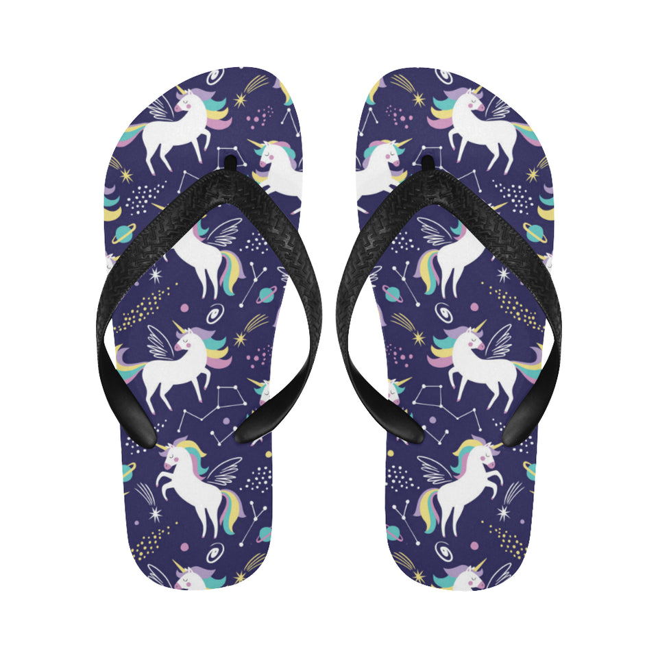 Hand drawn cute unicorn star planet Unisex Flip Flops