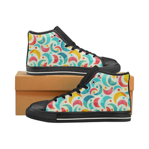 Colorful moon pattern Women's High Top Canvas Shoes Black