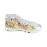 Cool Bee honeycomb leaves pattern Women's High Top Canvas Shoes White