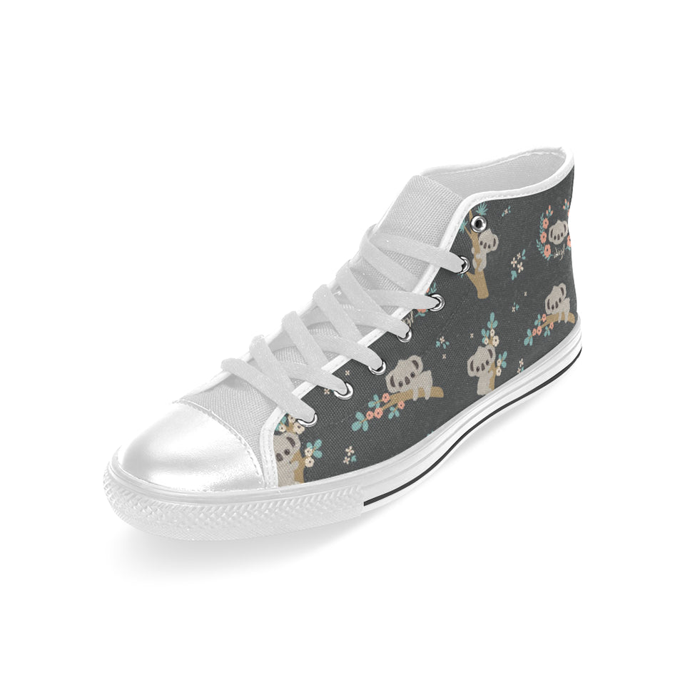 Cute koala pattern Men's High Top Canvas Shoes White