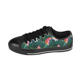 Parrot Palm tree leaves flower hibiscus pattern Men's Low Top Canvas Shoes Black