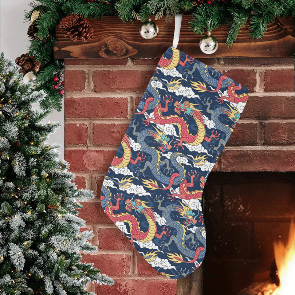 Blue red dragon cloud pattern Christmas Stocking