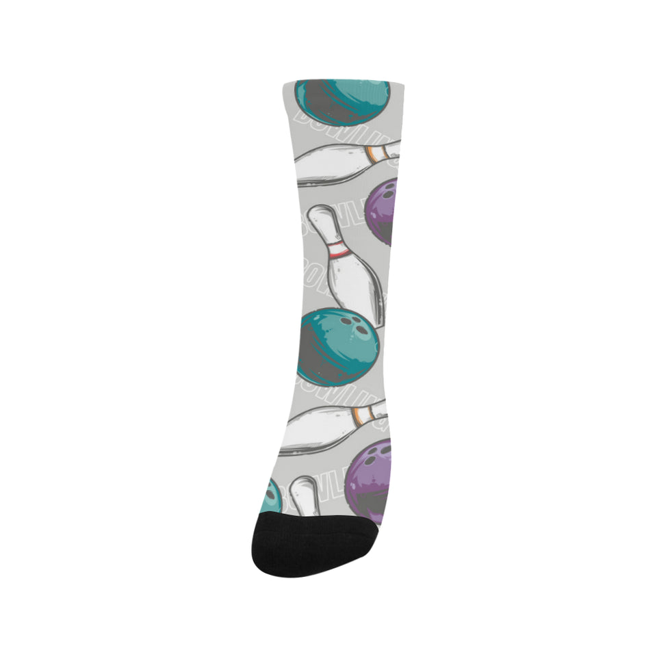 Bowling ball and pin gray background Crew Socks